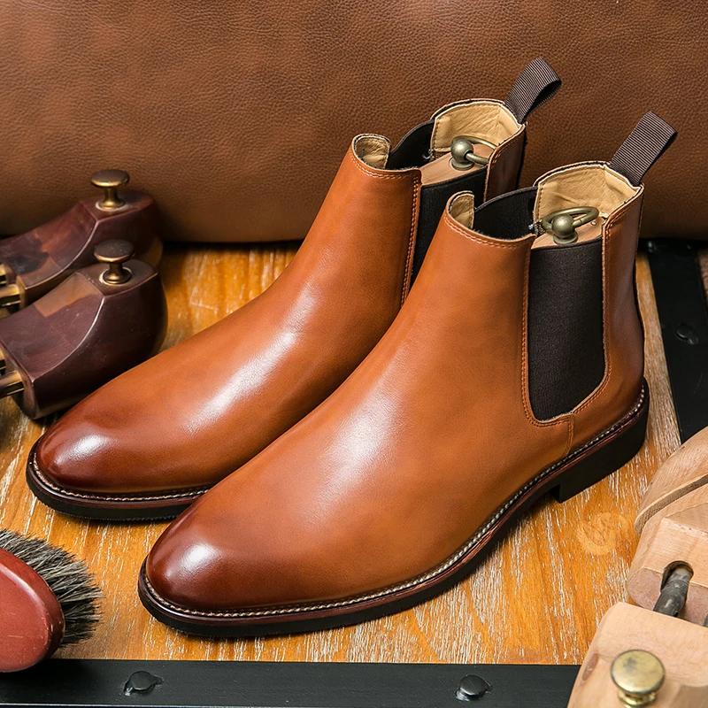 Chelsea Boots Hohe Qualität Herren Lässige Kleider Business Schuhe Bequem Mode Leder Herren Stiefel 46 von Joom DACH