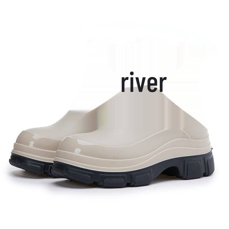 Chelsea-Gummistiefel für Damen mit dicker Sohle: Wasserdichte, rutschfeste, modische Outdoor-Mittelstiefel 41 khaki von Joom DACH