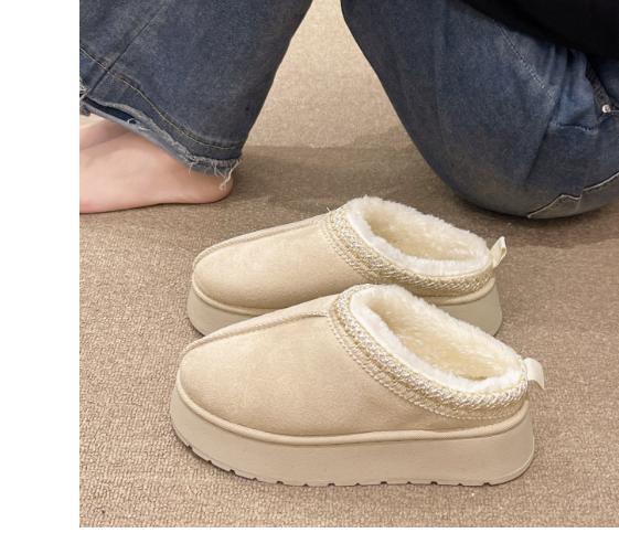 Chelsea Knöchel Schneestiefel Damen Winter Pelz Kurzer Plüsch Warm Flache Hausschuhe Plateau Schuhe Flip Flops Botas Baumwollschuhe Weiblich 35 beige von Joom DACH