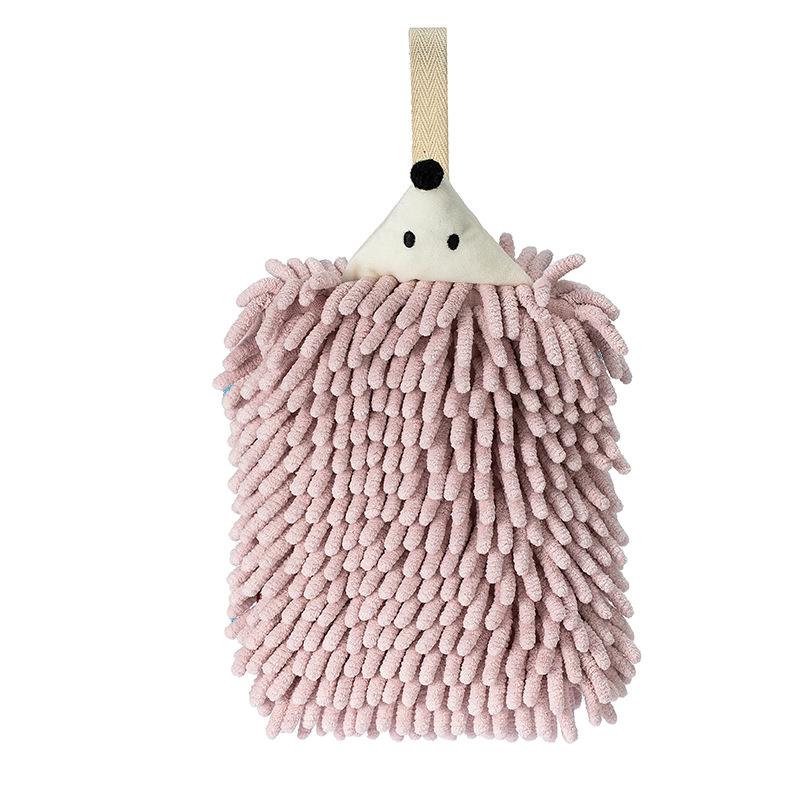 Chenille-Handtücher für Küche und Badezimmer, Handtuch mit Schlaufen zum Aufhängen, schnell trocknend, weiche, saugfähige Mikrofaser-Handtücher, Tier-Igel rosa von Joom DACH