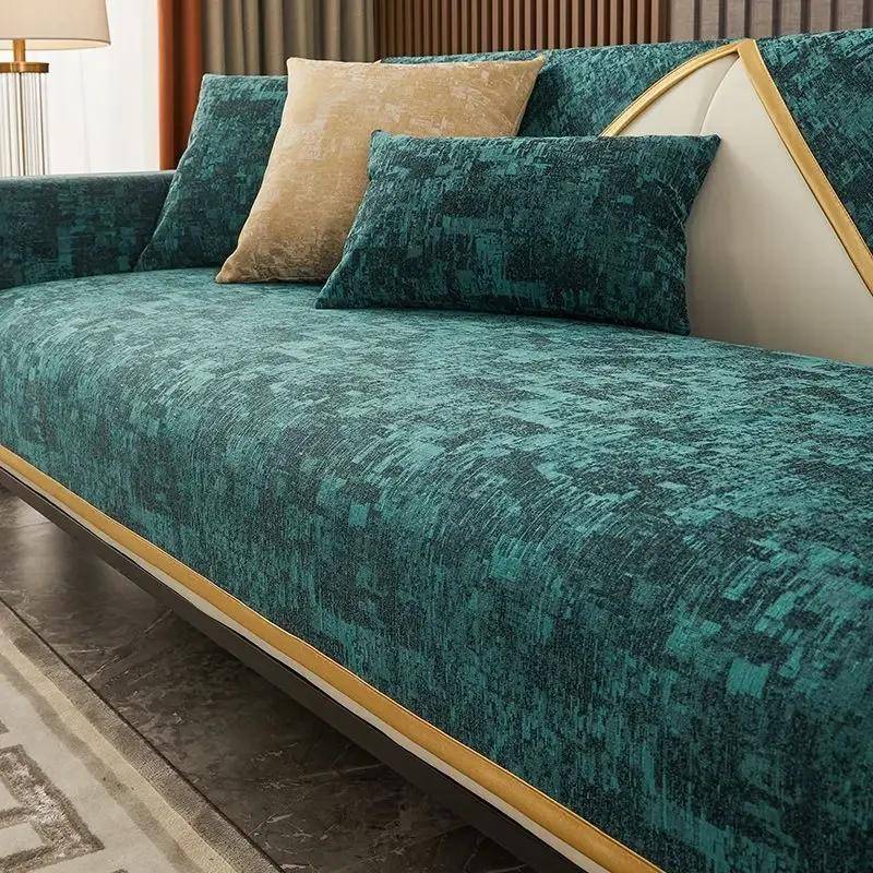 Chenille Luxus Sofakissen Saisonal Universeller Stoff Staubdichtes Tuch Einfach Modern Rutschfestes Kissen Rückenlehne Armlehne 70x70cm von Joom DACH