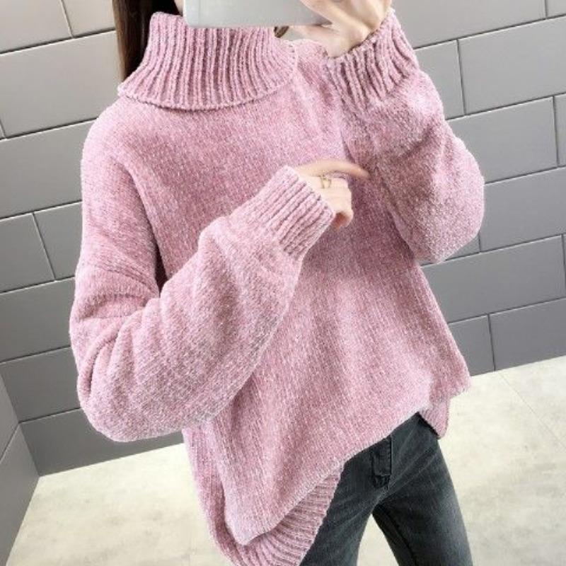 Chenille Rollkragenpullover Damen Herbstpullover Locker Mode Gestricktes Unterhemd XXXL rosa von Joom DACH