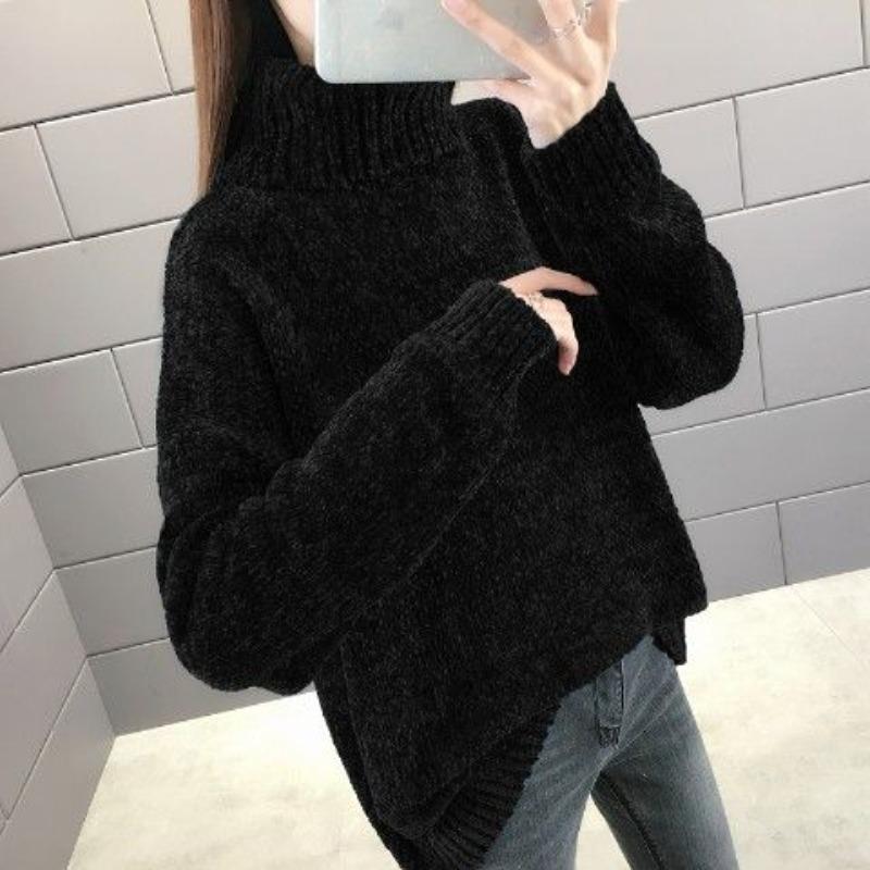 Chenille Rollkragenpullover Damen Herbstpullover Locker Mode Gestricktes Unterhemd XXXL schwarz von Joom DACH