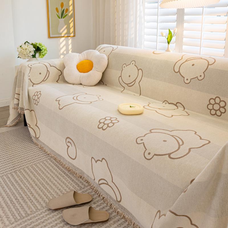 Chenille Sofa-Handtuch für alle Jahreszeiten, All-inclusive, Universal-Sofaüberwurf, Cartoon Niedliche Drei-Personen-Leder-Sofaüberwurfdecke 180*130cm von Joom DACH