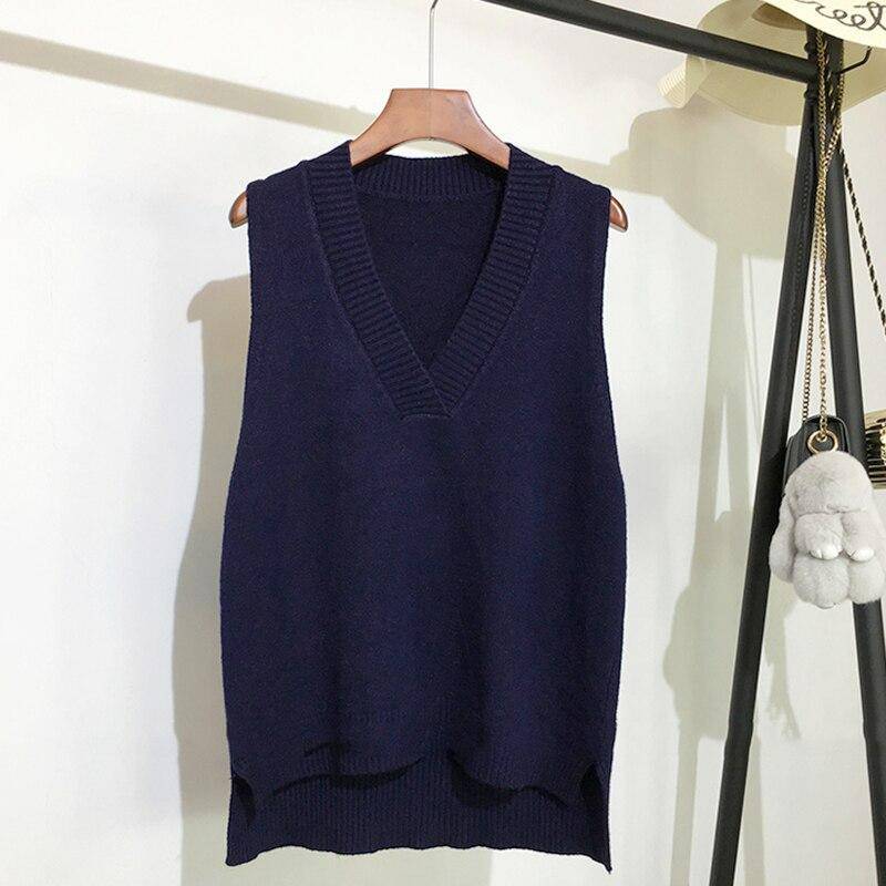 Chic V-ausschnitt Gestrickte Weste Frauen Pullover Herbst Und Winter Neue Lose Pullover Pullover Weste Casual Warm Ärmellose Pullover 11810 S dunkelblaue von Joom DACH