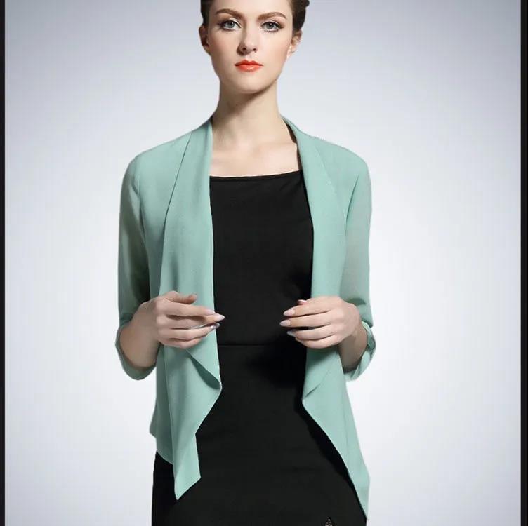 Chiffon-Cardigan für Damen im Frühling und Sommer über einem kurzen Oberteil mit dünnem Anzugkragen XL grün von Joom DACH