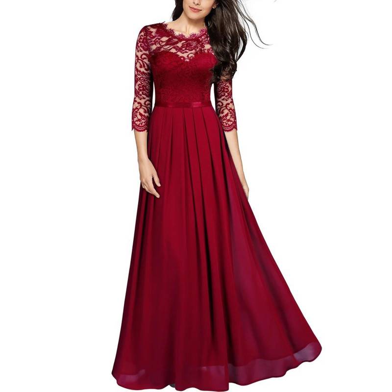 Chiffon-Kleid, Chiffon-Nähte, Spitzenkleid, Brautjungfern, Abendkleider für Damen S rot von Joom DACH