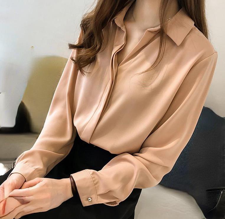 Chiffonbluse Damen Frühling Locker Geschnitten Übergröße Oberteil Langärmlig Professionelles Outfit OL-Bluse 4XL apricot von Joom DACH