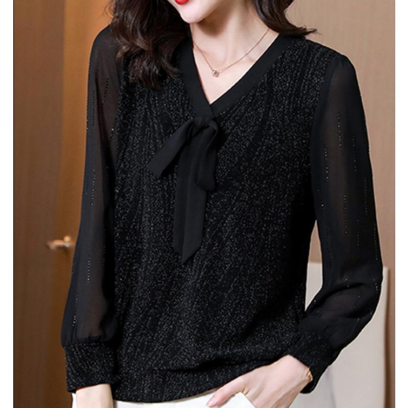 Chiffonbluse Damen Frühling und Herbst Kleidung Neues Langarm-Oberteil Modische Altersreduzierende Basisshirt 3XL von Joom DACH