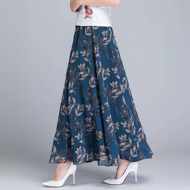 Chiffonrock Damen Blumendruck Mittellang Hohe Taille Schlank Retro Big Swing Rock A-Linie Tanztemperament Strandrock Frühling Sommer M von Joom DACH