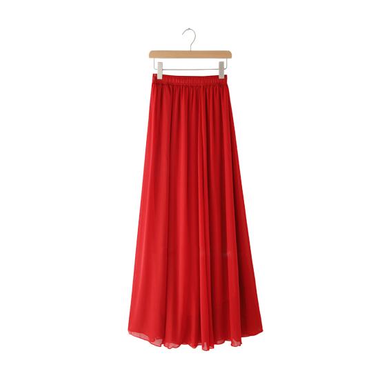 Chiffonrock für Damen, elastisch, hohe Taille, plissiert, knöchellang, einfarbig, fließender Saum, langer Rock für den Alltag 100 cm rot von Joom DACH