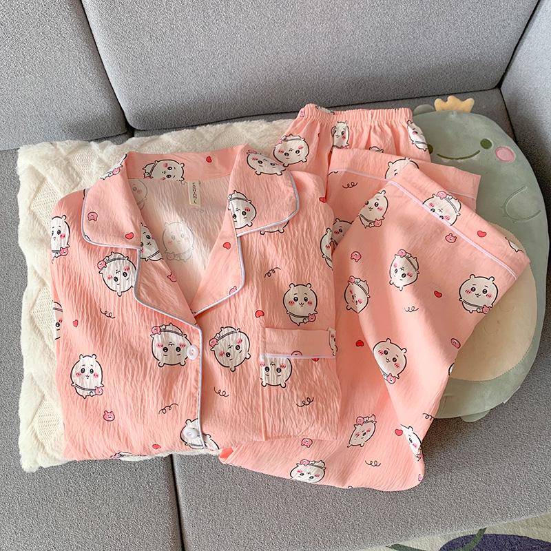 Chiikawa Damen Niedliches Wolken Baumwoll Pyjama Set - Frühling & Herbst Langarm M [Weight 80-100 lbs] von Joom DACH