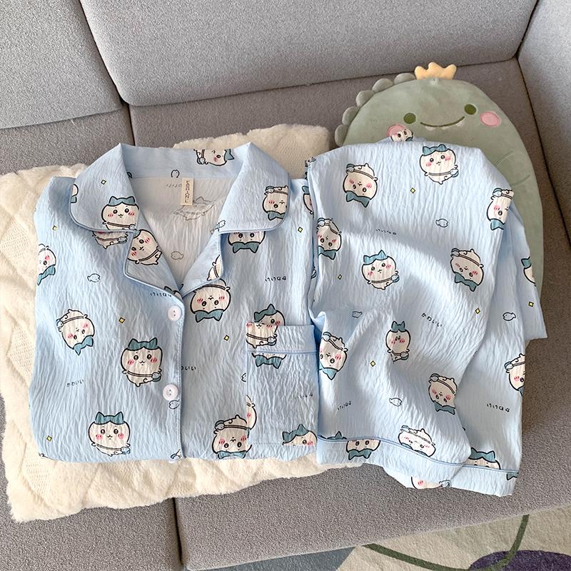 Chiikawa Damen Niedliches Wolken Baumwoll Pyjama Set - Frühling & Herbst Langarm M [Weight 80-100 lbs] von Joom DACH