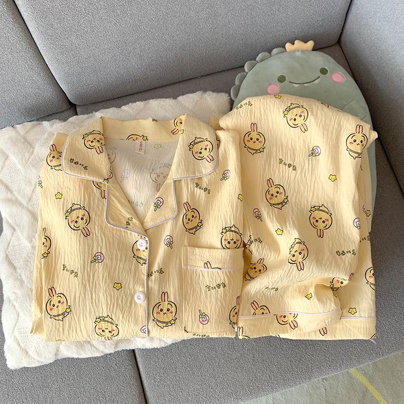 Chiikawa Damen Niedliches Wolken Baumwoll Pyjama Set - Frühling & Herbst Langarm XL [Weight 120-140 lbs] von Joom DACH