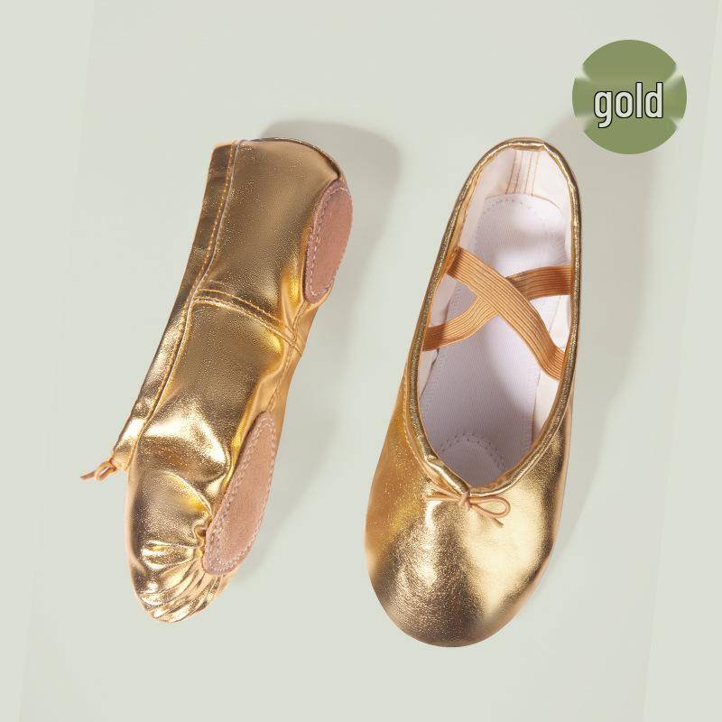 Kinder Tanzschuhe mit weicher Sohle aus PU-Leder, Damen Gold/Silber Yoga Ballettschuhe 30 von Joom DACH
