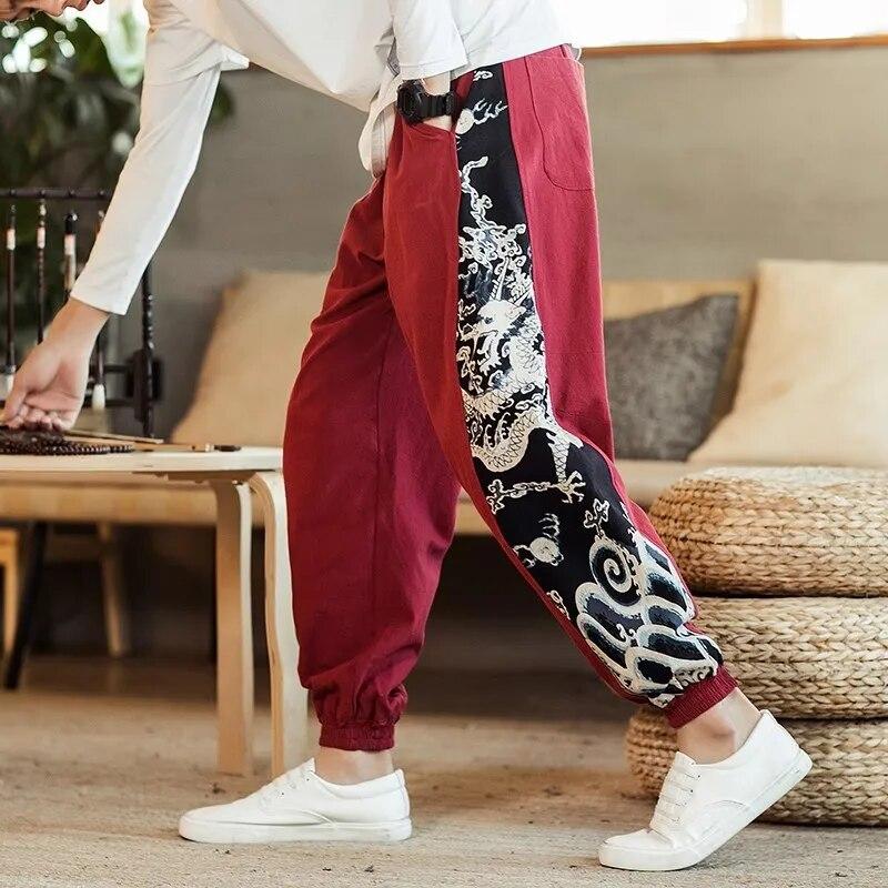 Chinesische Drache Haremshose Herren Jogger Jogginghose Japanische Streetwear Herrenhose Arbeitshose Herrenhose L rot von Joom DACH