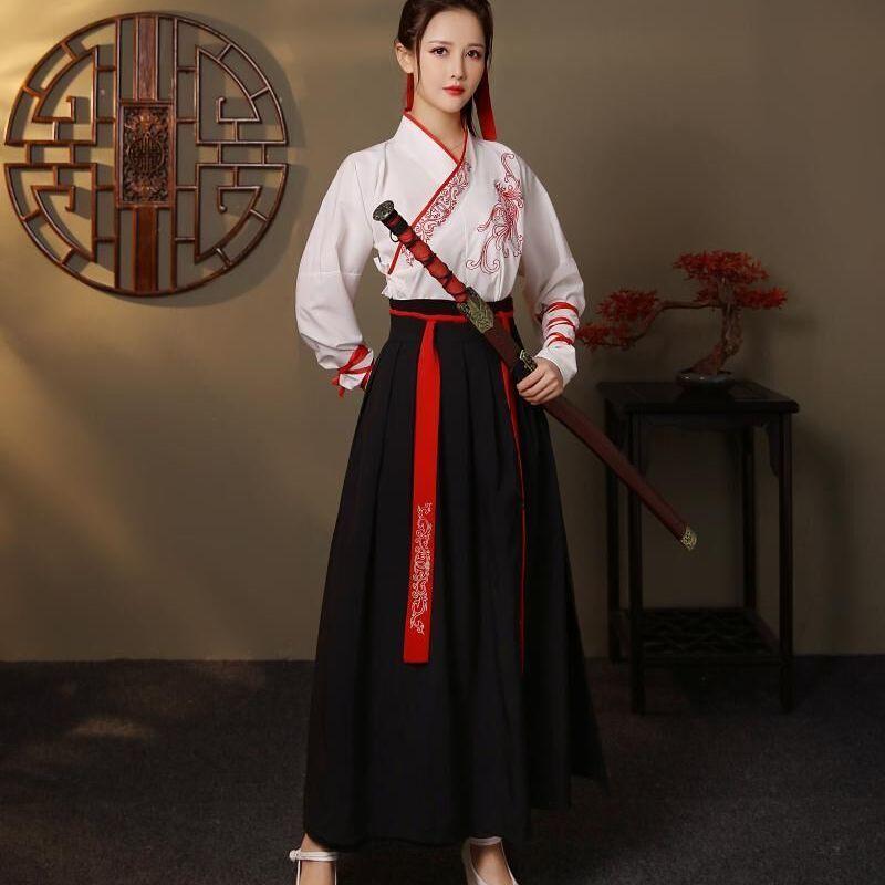 Chinesische Hanfu Kleid Frauen Kleidung Vintage Ethnischen Stil Mode Kleidung Elegante Streetwear Casual Chinesische Traditionelle Kleid XL schwarz weiße von Joom DACH