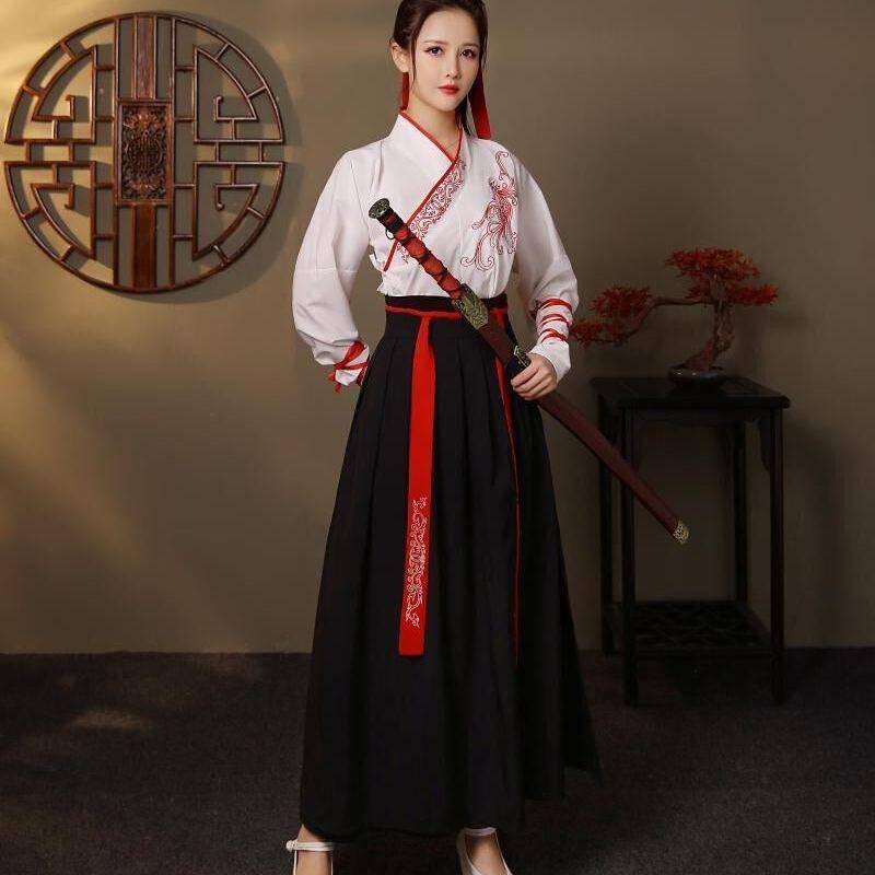 Chinesische Hanfu Kleid Frauen Kleidung Vintage Ethnischen Stil Mode Kleidung Elegante Streetwear Casual Chinesische Traditionelle Kleid XL schwarz weiße von Joom DACH