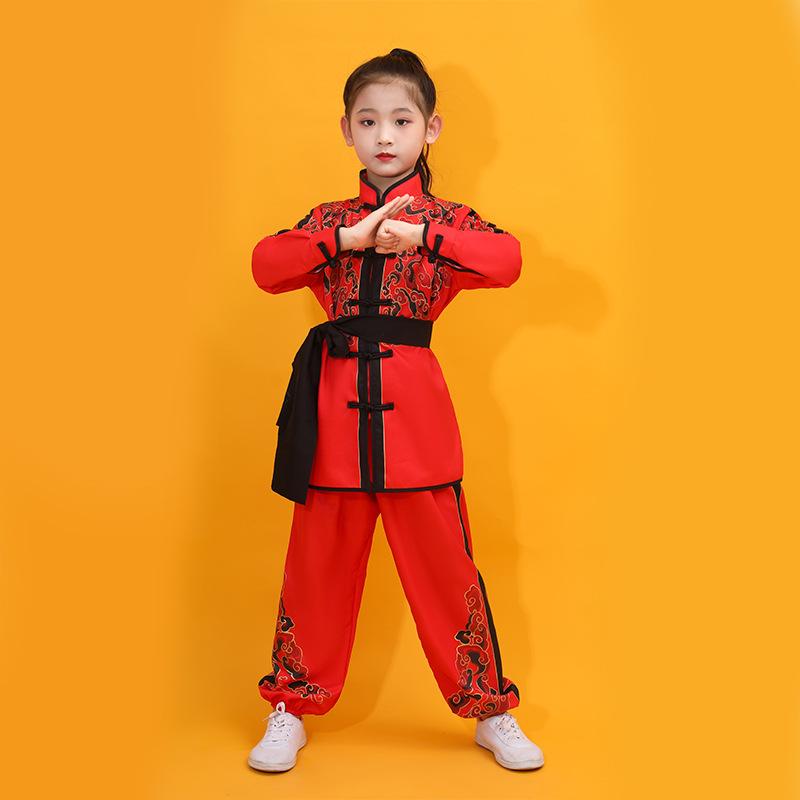 Chinesische Kung Fu Uniform Junge Kinder Führen Wushu Sets Junge Kragen Langarm Hemd + Hose Tai Chi Zweiteiliges Set 140 von Joom DACH