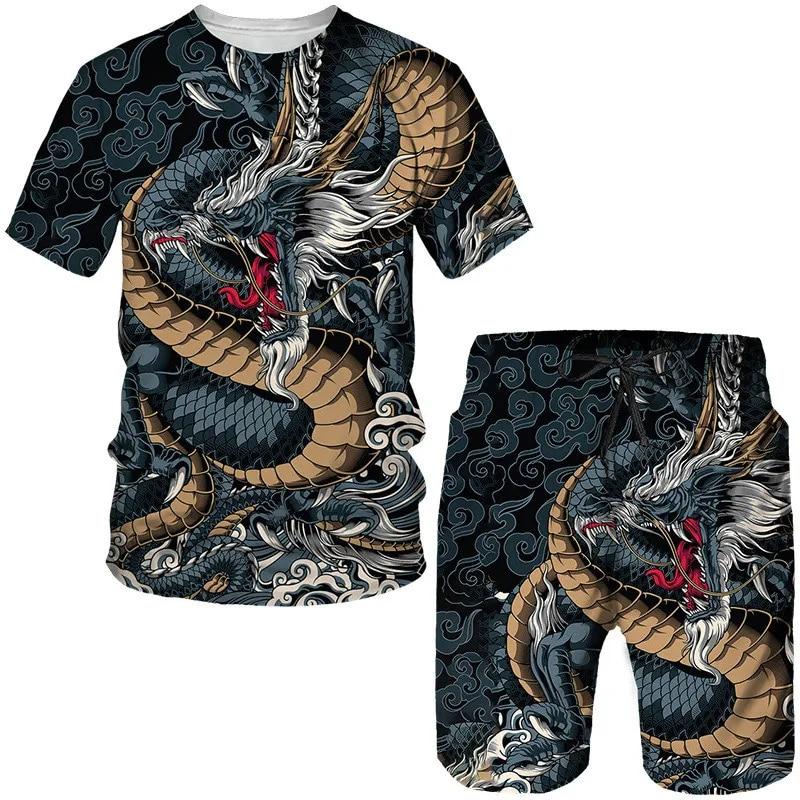 Chinesischen Stil Drachen 3D Druck männer T-shirts/Shorts/Sets Japanischen Samurai Outfit Mode Männlichen Streetwear Kleidung Anzug XXL von Joom DACH