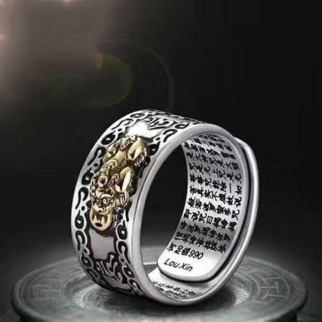 Chinesischer Feng Shui Pixiu Ring, versilbertes Kupfer, verstellbarer Fingerring, Amulett, Reichtum, Glück, Schmuck, Frauen, Männer, Geburtstagsgeschenk Resizable von Joom DACH
