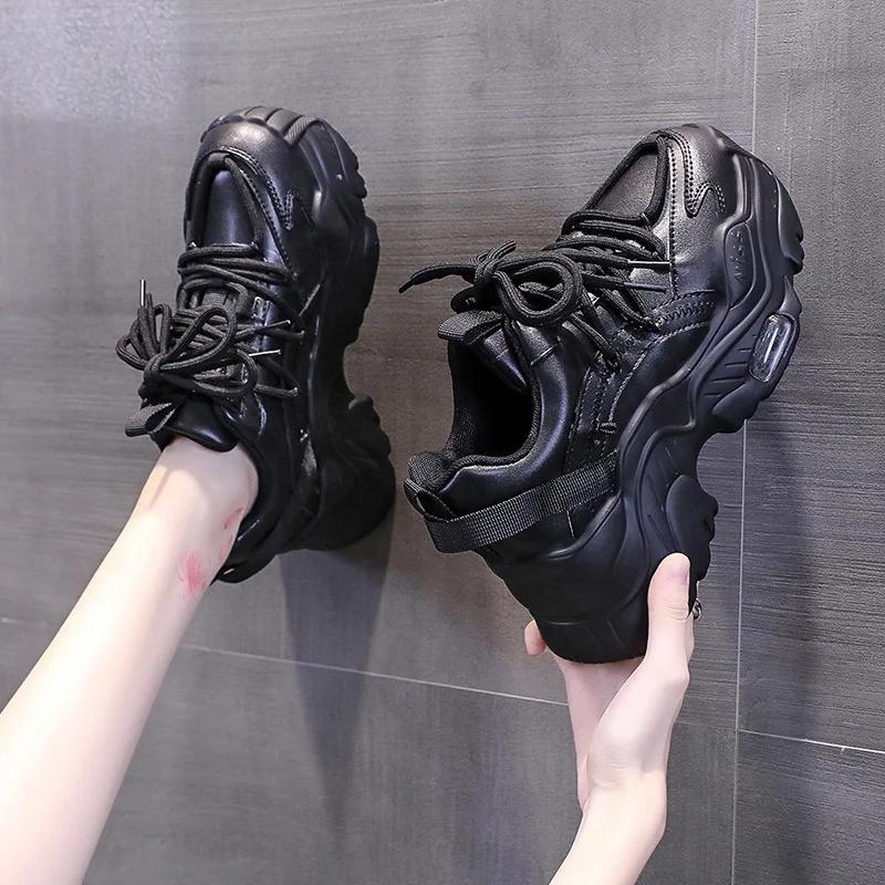 Chunky Damen Sneakers Innenvergrößerung Leder Casual Weiß Damenschuhe Trainer Plateau Sneaker Damen Zapatillas Mujer 43 von Joom DACH