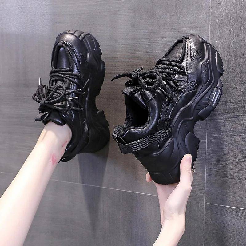 Chunky Damen Sneakers Innenvergrößerung Leder Casual Weiß Damenschuhe Trainer Plateau Sneaker Damen Zapatillas Mujer 43 von Joom DACH