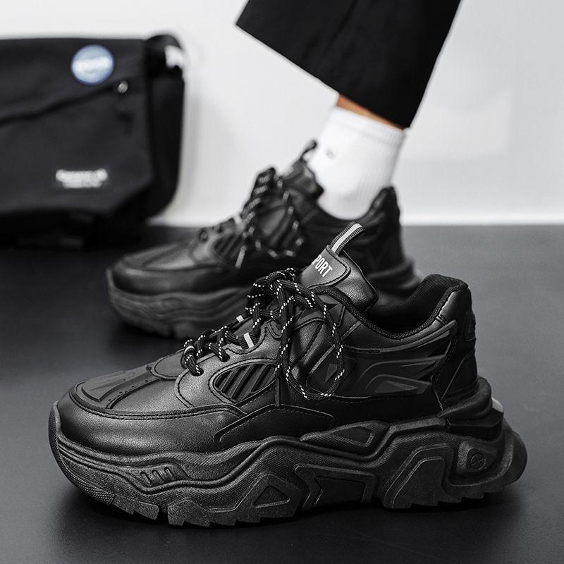 Chunky Sneakers für Herren und Damen, modisch, vielseitig, aus Leder, lässig, Sportschuhe, dämpfend, verschleißfest, Trainingsschuh, Zapatillas Mujer 44 schwarz von Joom DACH