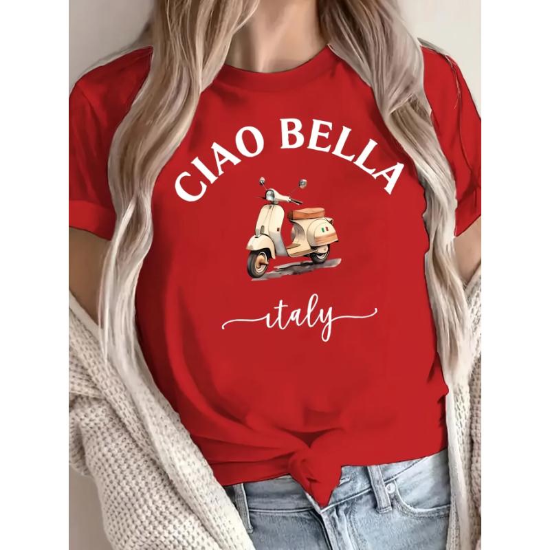 Ciao Bella Damen-T-Shirt mit Rundhalsausschnitt – lässiges Kurzarm-Top mit Buchstabendruck aus Polyestermischung für Frühling und Sommer, italienische Zitrone L Ciao Bella Damen-T-Shirt mit Rundhalsausschnitt – lässiges Kurzarm-Top mit Buchstabendruck aus Polyestermischung für Frühling und Sommer, italienische Zitrone L von Joom DACH