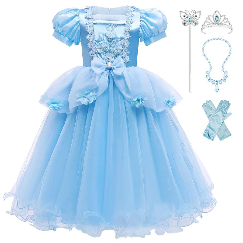 Cinderella Cosplay Kostüm Kinder Deluxe Ballkleid Elsa Belle Aurora Prinzessin Kleider Elegantes Weihnachtshochzeitsabendkleid 3–10 Jahre 140 himmelblau von Joom DACH