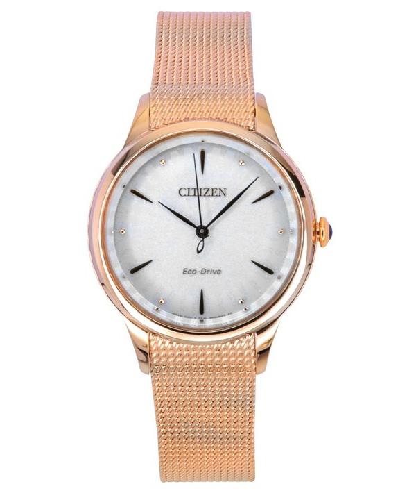 Citizen L Roségoldfarbene Edelstahl-Damenuhr mit weißem Zifferblatt und Eco-Drive-Funktion EM1153-88A weiß von Joom DACH