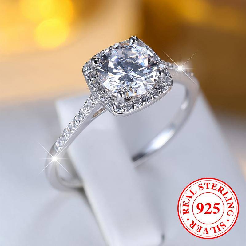 Klassische 925 Sterlingsilber Ringe für Damen Eleganter Rundschliff CZ Zirkonia Verlobungsring Hochzeitsschmuck Geschenke 8 silber von Joom DACH