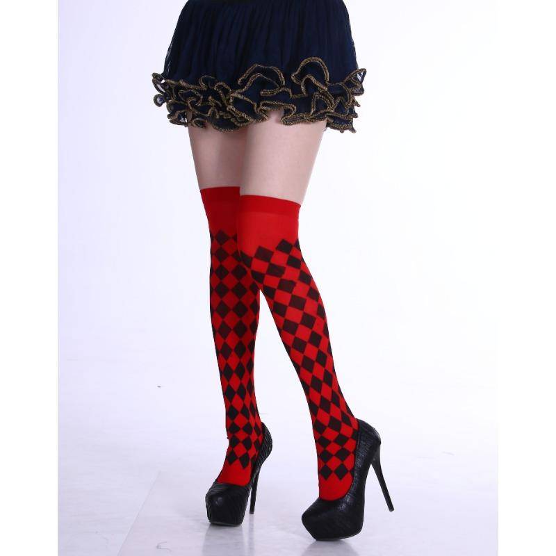 Clown Asymmetrische Gestreifte Gedruckte Overknee Lange Socken Halloween Oberschenkel Hohe Strümpfe Cosplay Kostüm Strumpfhosen für Frauen von Joom DACH