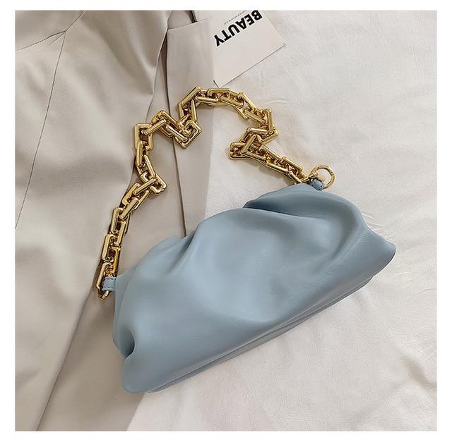 Clutch, dicke Goldketten, Knödelclip, Geldbörse, Tasche, Damen, Wolke, Unterarm-Umhängetasche, plissierte Baguette-Tasche, Totes, Handtasche blau von Joom DACH