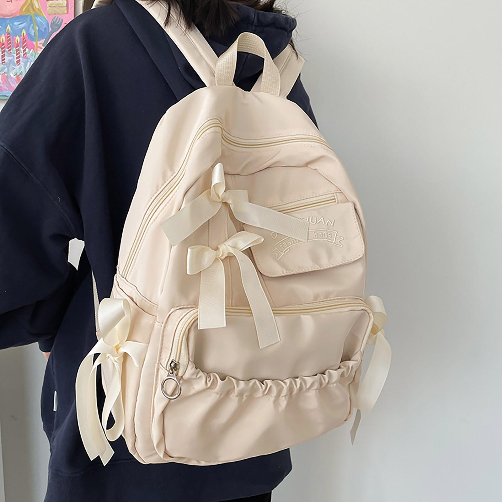 College-Stil, süßer, kontrastfarbener, plissierter Persönlichkeits-Studentenrucksack für Damen One Size beige von Joom DACH