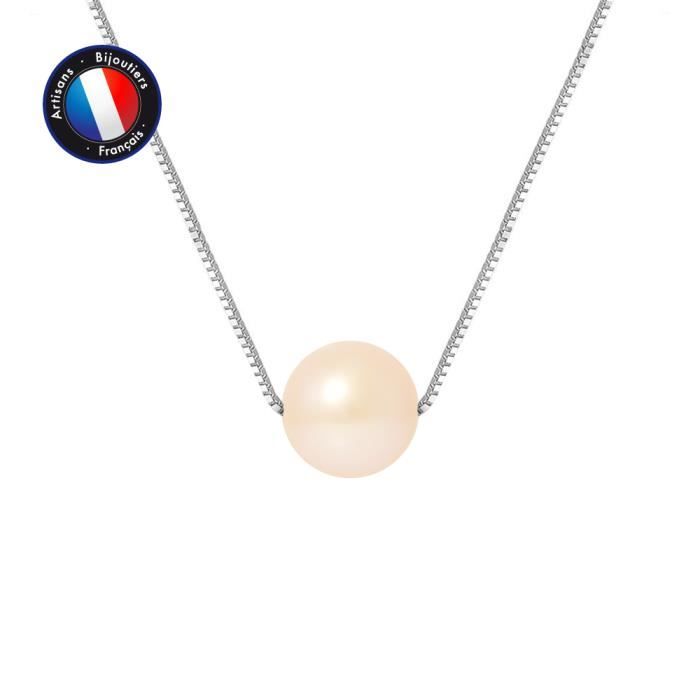 Halskette - Perlinea - Süßwasser-Zuchtperle - 9-10 mm - Naturrosa - 9 Karat Weißgold von Joom DACH