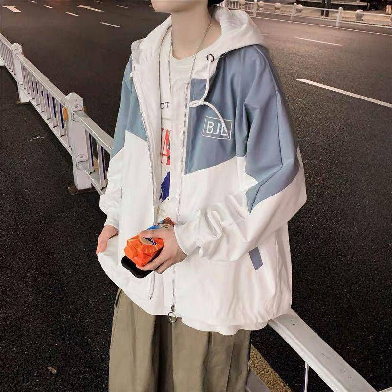 Colorblock Jacke Herren Locker Vielseitig Kapuzenwindjacke Mantel Paarkleidung Dünn Kurz Reißverschluss Langarm Lässiger Mantel Arbeitskleidung S von Joom DACH