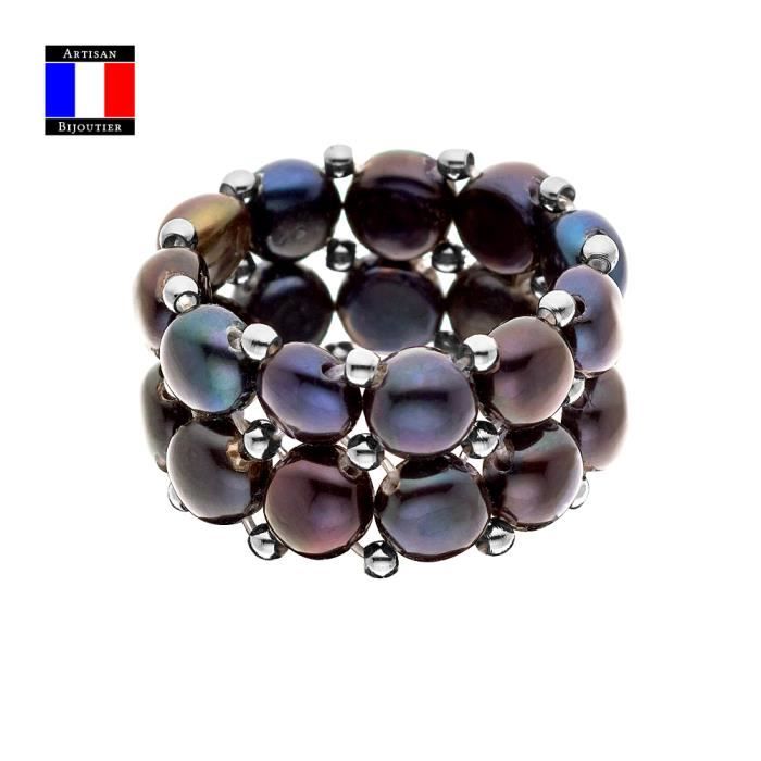 Compagnie Générales des Perles - 2-reihiger Ring - Echte Süßwasser-Zuchtperle mit schwarzem Knopf - Größenverstellbar - Damenschmuck Compagnie Générales des Perles - 2-reihiger Ring - Echte Süßwasser-Zuchtperle mit schwarzem Knopf - Größenverstellbar - Damenschmuck von Joom DACH