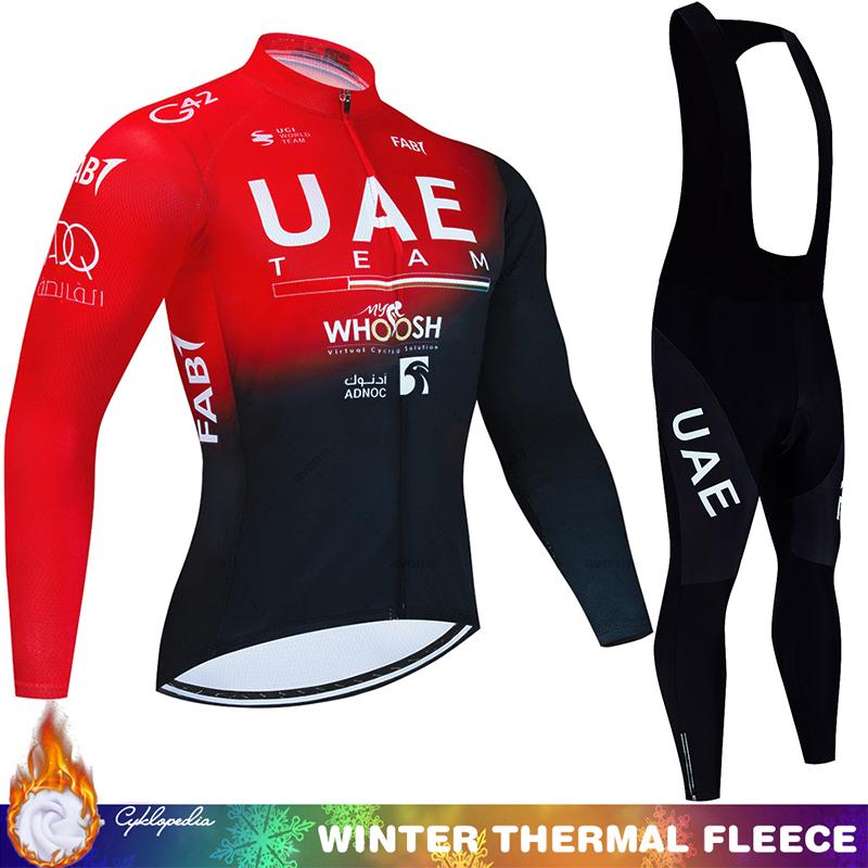 Complete Cycling 2024 UAE Winter Thermo-Fleece-Trikot Tricuta Man Road Herren-Outfit-Set MTB-Team Fahrradhosen Kleidung Kleidung Asian size - L von Joom DACH