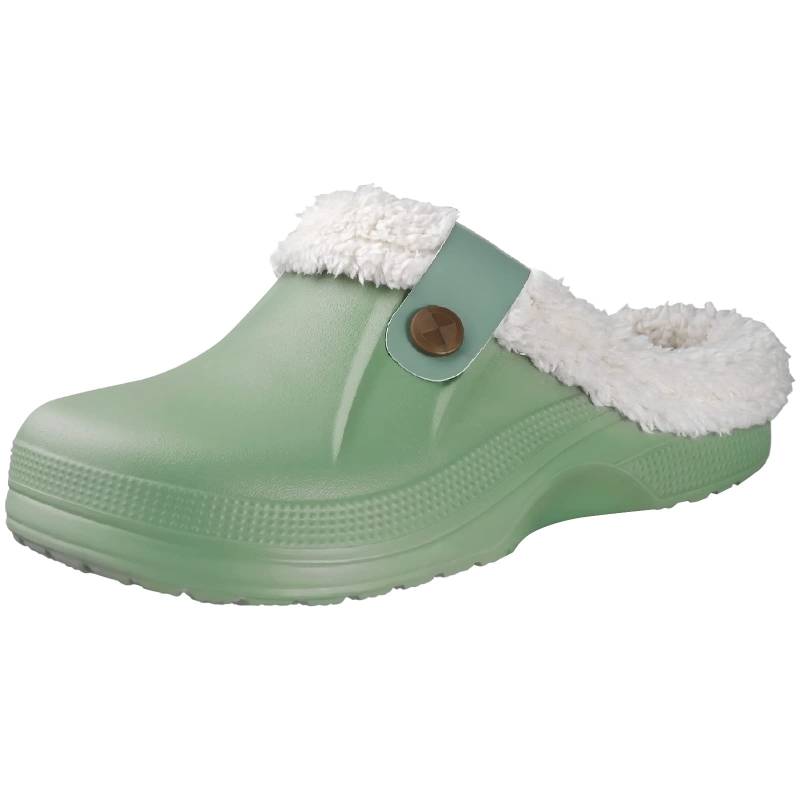 Comwarm Herren Clogs Hausschuhe Winter Warme Gartenschuhe Rutschfeste Wasserdichte Hausschuhe Männliche Weiche Fuzzy Slides Pelz Clogs Plüsch Slipper 39-40(9.4-9.6 inch) grün von Joom DACH