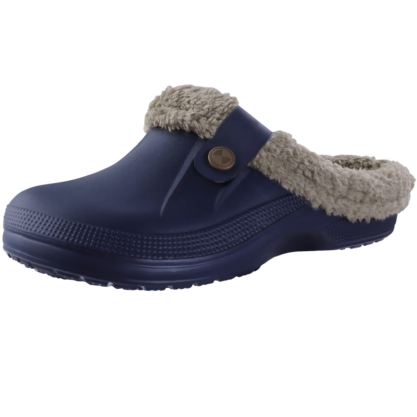 Comwarm Herren Clogs Hausschuhe Winter Warme Gartenschuhe Rutschfeste Wasserdichte Hausschuhe Männliche Weiche Fuzzy Slides Pelz Clogs Plüsch Slipper 42-43(10-10.2 inch) dunkelblau von Joom DACH
