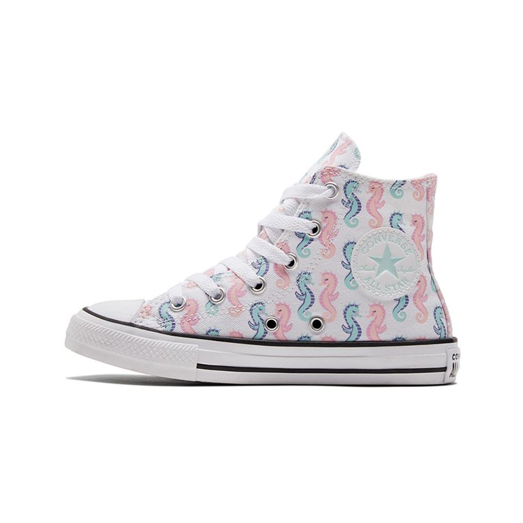Converse Chuck Taylor All Star Canvas Seepferdchen-Print High Top Kinder Canvas Schuhe Kinder Sneaker Weiß Blau Rosa 372871C 35 von Joom DACH