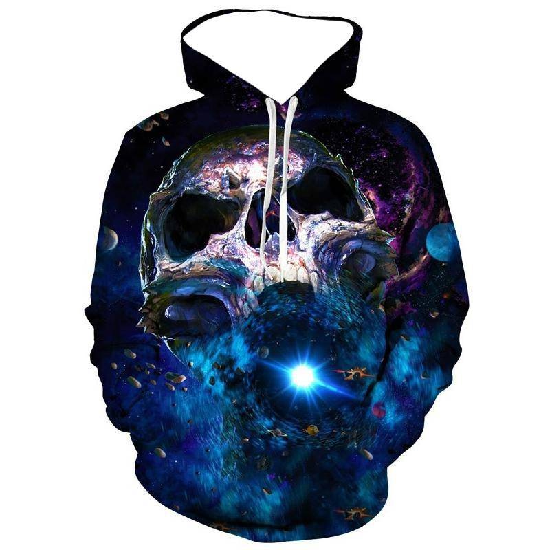 Coole 3D-Totenkopf-Kapuzenpullover, Unisex, lässig, Persönlichkeit, Kapuzenpullover für Herren 8XL blau von Joom DACH