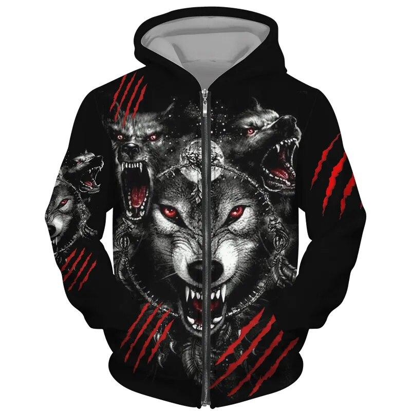 Coole 3D Wolf Gedruckt Zipper Hoodies Mode Männer/Frauen Streetwear Kapuzen Jacke Mantel Unisex Casual Hip Hop Pullover Sweatshirts 2XL von Joom DACH