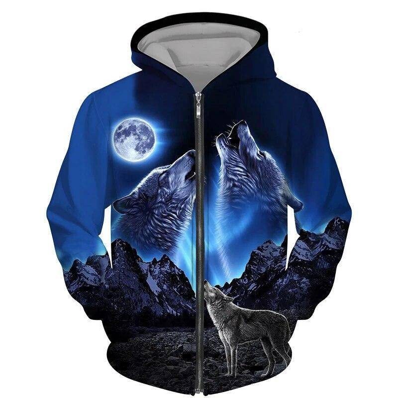 Coole 3D Wolf Gedruckt Zipper Hoodies Mode Männer/Frauen Streetwear Kapuzen Jacke Mantel Unisex Casual Hip Hop Pullover Sweatshirts 3XL von Joom DACH