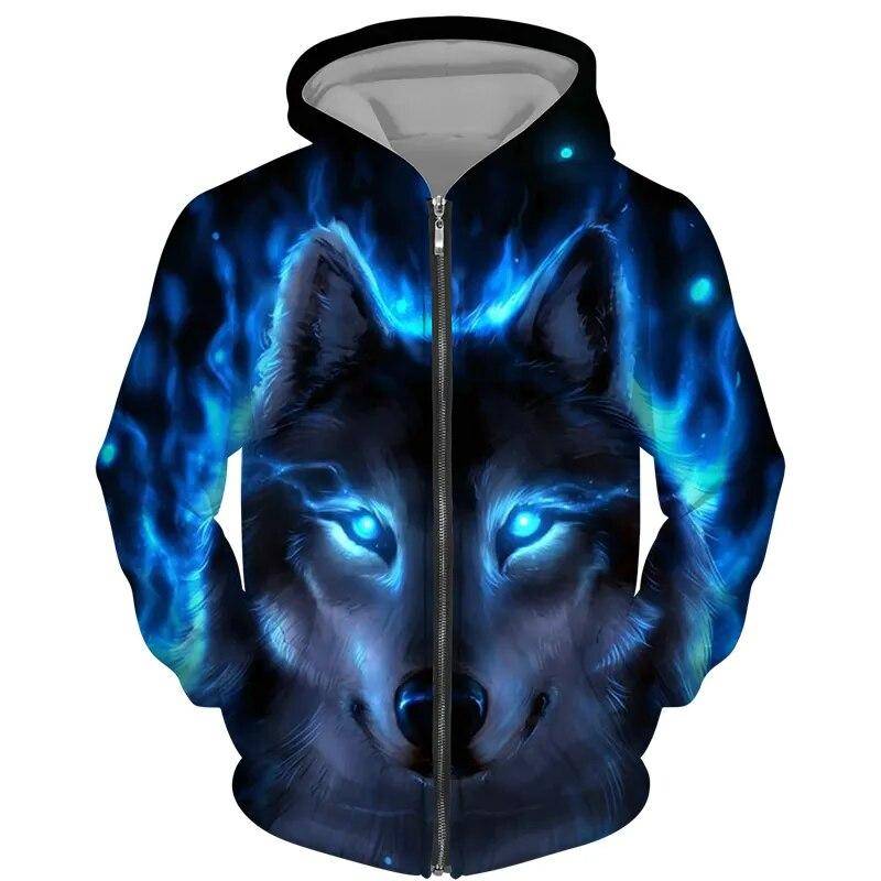 Coole 3D Wolf Gedruckt Zipper Hoodies Mode Männer/Frauen Streetwear Kapuzen Jacke Mantel Unisex Casual Hip Hop Pullover Sweatshirts 3XL von Joom DACH
