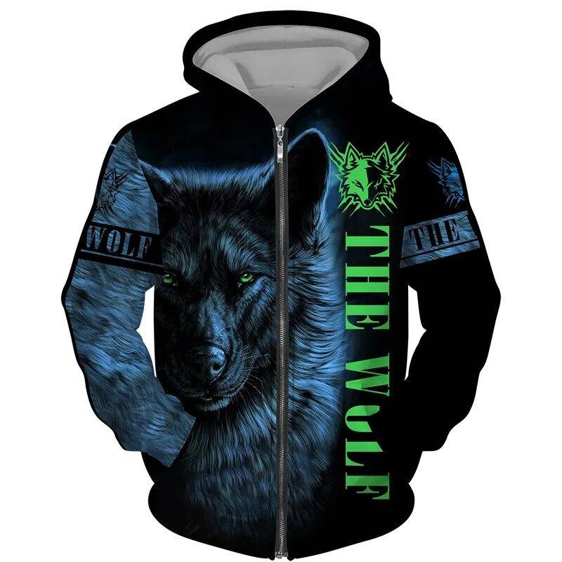 Coole 3D Wolf Gedruckt Zipper Hoodies Mode Männer/Frauen Streetwear Kapuzen Jacke Mantel Unisex Casual Hip Hop Pullover Sweatshirts 5XL von Joom DACH