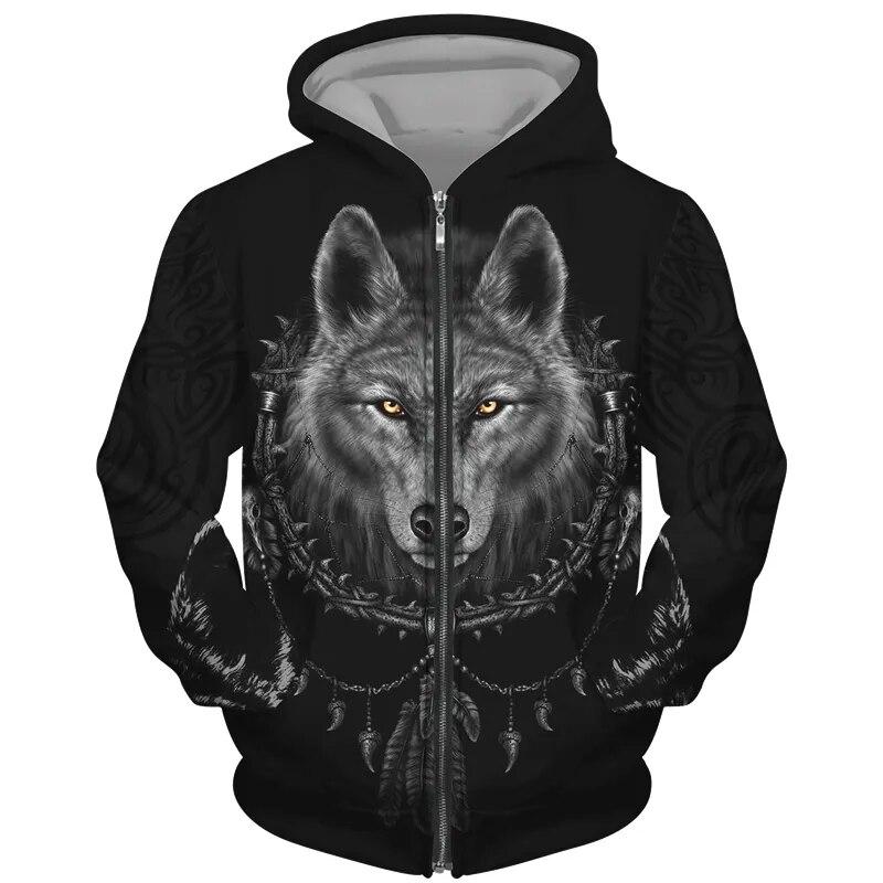 Coole 3D Wolf Gedruckt Zipper Hoodies Mode Männer/Frauen Streetwear Kapuzen Jacke Mantel Unisex Casual Hip Hop Pullover Sweatshirts L von Joom DACH