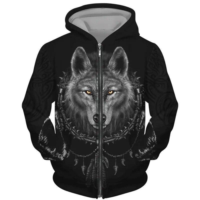 Coole 3D Wolf Gedruckt Zipper Hoodies Mode Männer/Frauen Streetwear Kapuzen Jacke Mantel Unisex Casual Hip Hop Pullover Sweatshirts L von Joom DACH