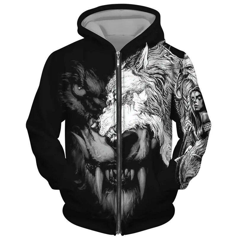 Coole 3D Wolf Gedruckt Zipper Hoodies Mode Männer/Frauen Streetwear Kapuzen Jacke Mantel Unisex Casual Hip Hop Pullover Sweatshirts XL von Joom DACH